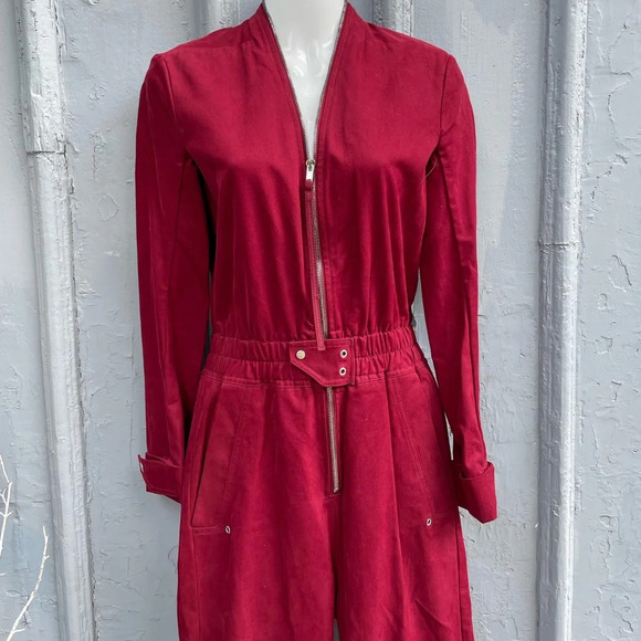 Rick Owens DRK SHDW  Tuta Maroon Cotton Twill Jumpsuit, Size XS - Picture 6 of 16